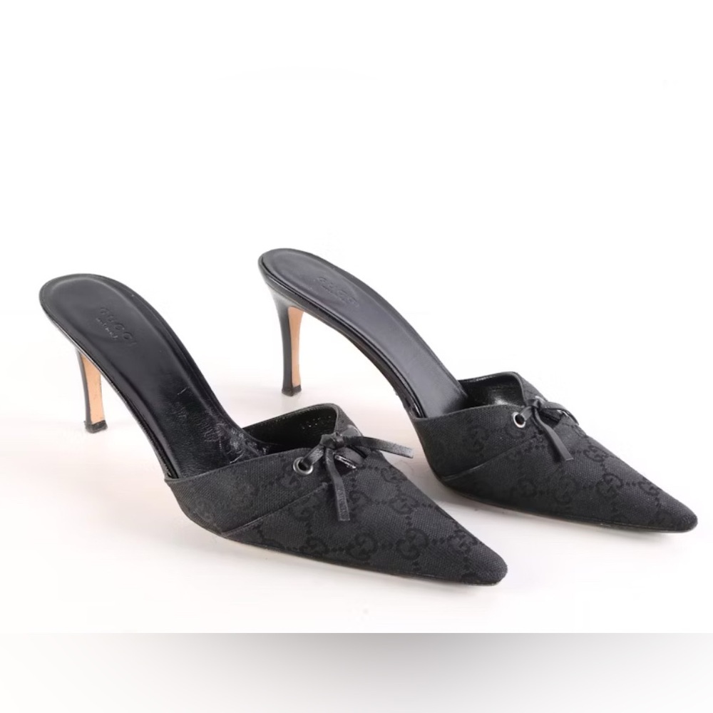 Authentic Vintage Retro Rare Luxury Gucci Black GG Canvas Mule Pumps/Shoes